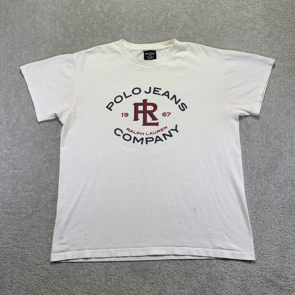 Vintage Polo Jeans Company Ralph Lauren T Shirt Mens‎ L White Graphic Y2k Preppy